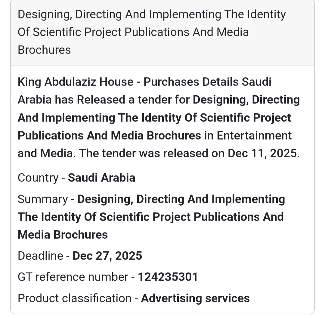 🎨 Creative & Media Services Tender – Saudi Arabia 🇸🇦✨