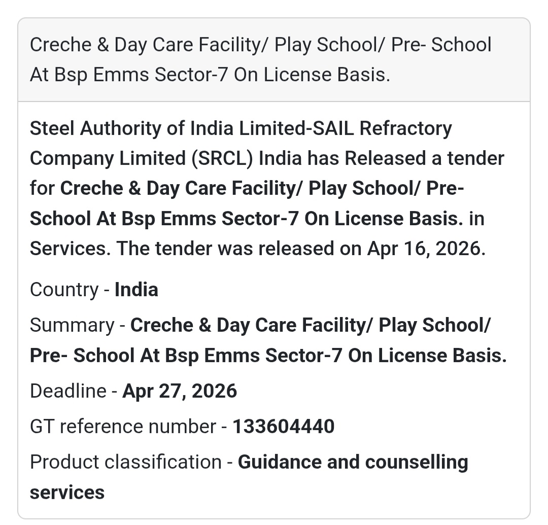 🧸 Creche & Day Care Tender | India 🇮🇳