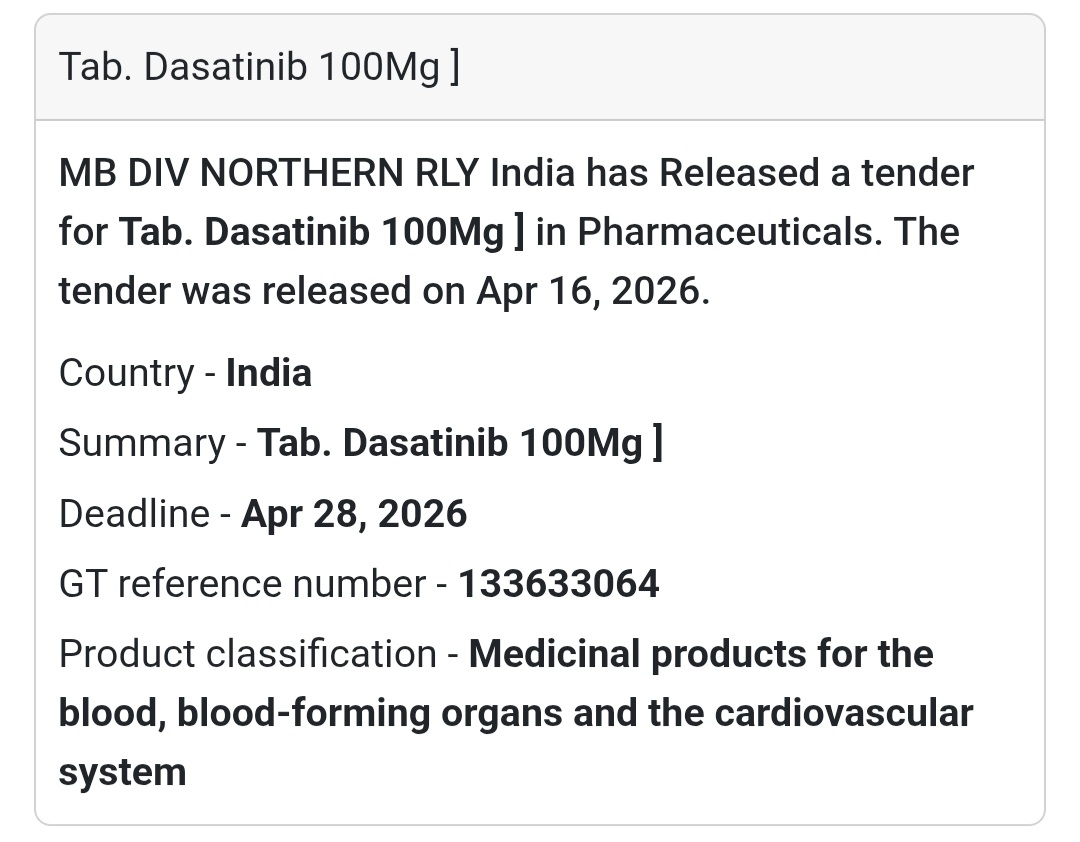 💊 Dasatinib 100 mg Tablets Tender