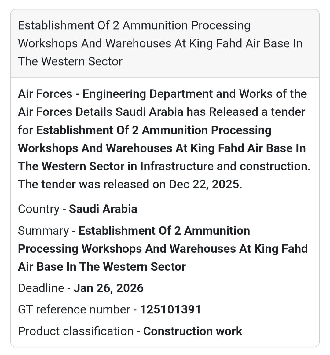 🏭 Defense Infrastructure Project – Saudi Arabia 🇸🇦