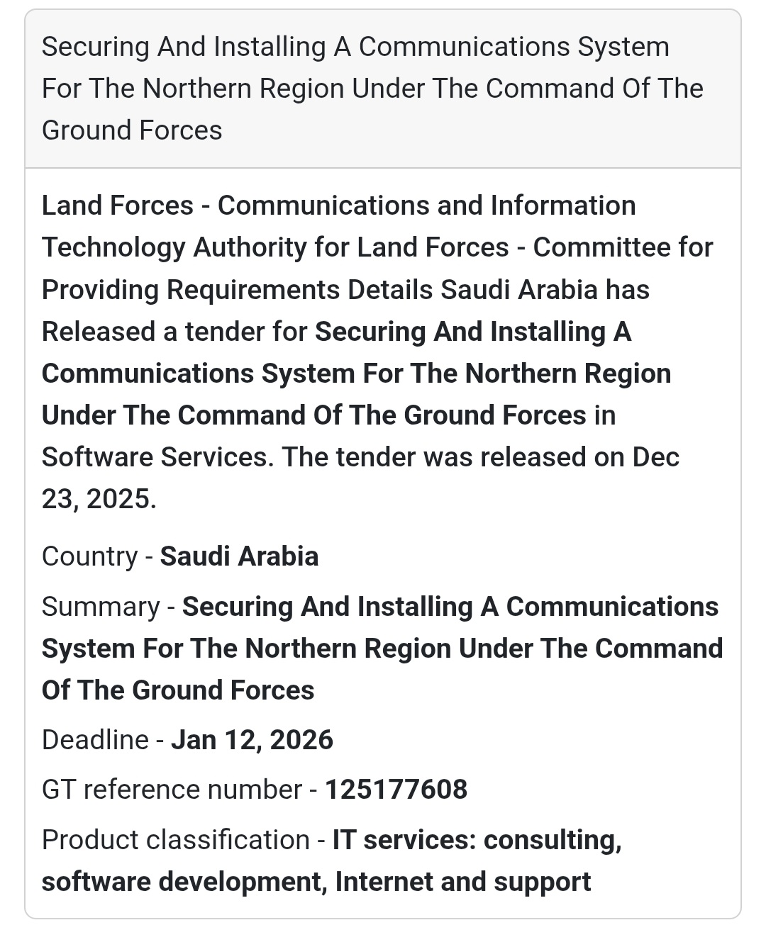 📡 Defense IT & Communications Tender – Saudi Arabia 🇸🇦