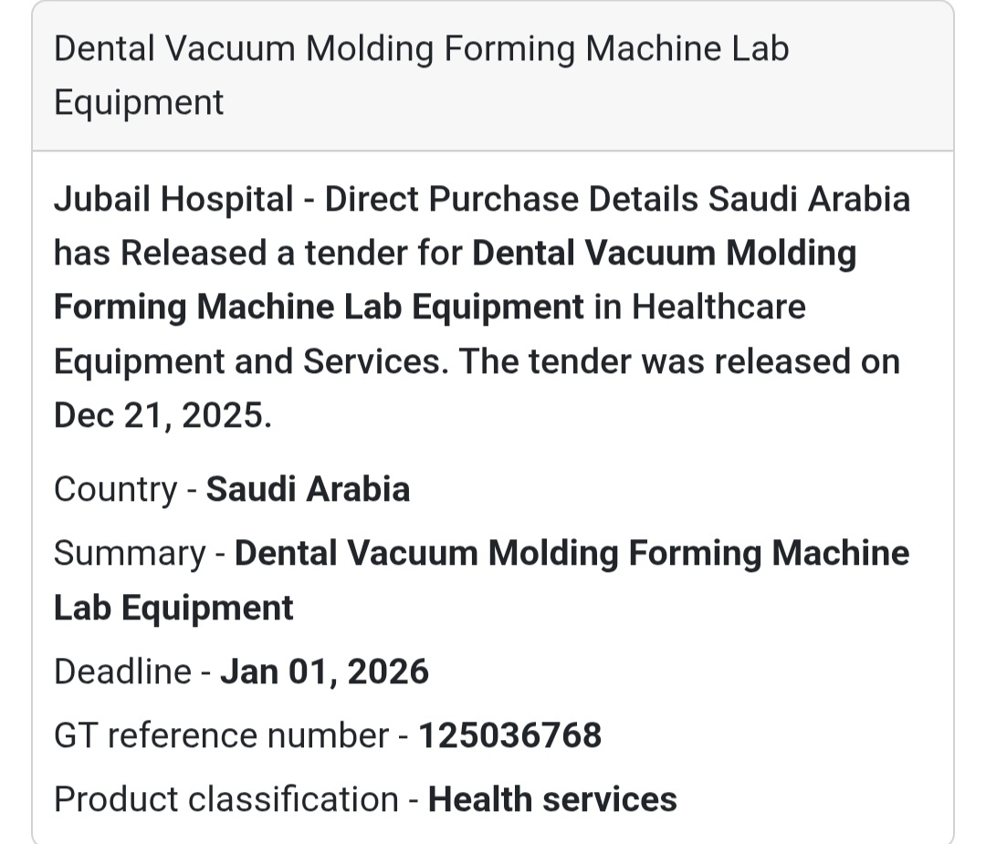 🦷 Dental Lab Equipment Tender – Saudi Arabia