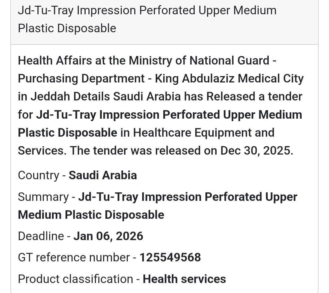 🦷 Dental / Medical Disposable Tender