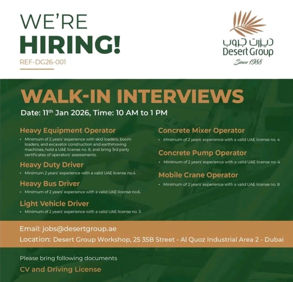 🔵 DESERT GROUP WALK-IN INTERVIEW – DUBAI