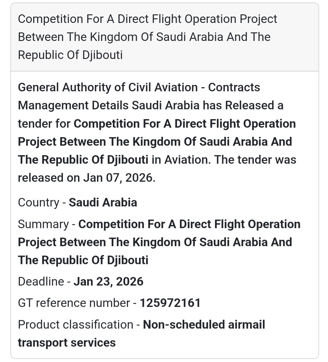 ✈️ Direct Flight Operation Project – KSA 🇸🇦 ↔️ Djibouti 🇩🇯