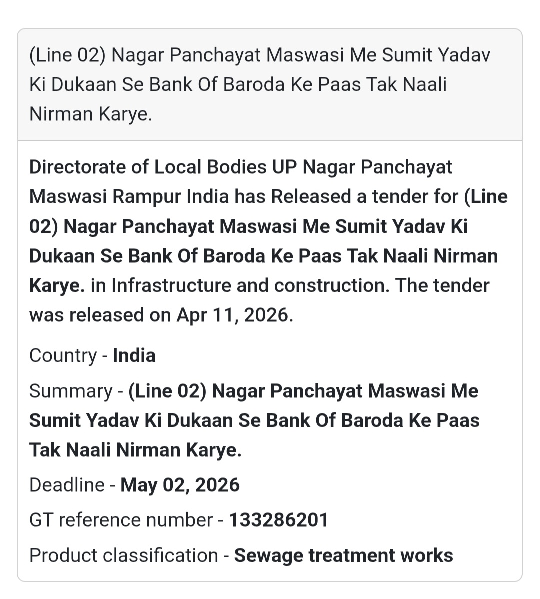 🚰 DRAIN CONSTRUCTION WORK – RAMPUR (LINE 02 MASWASI)