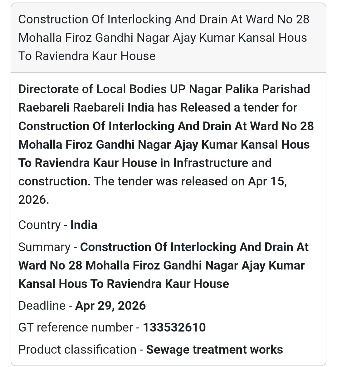 🏗️ Drain & Interlocking Work – Raebareli (Ward 28)