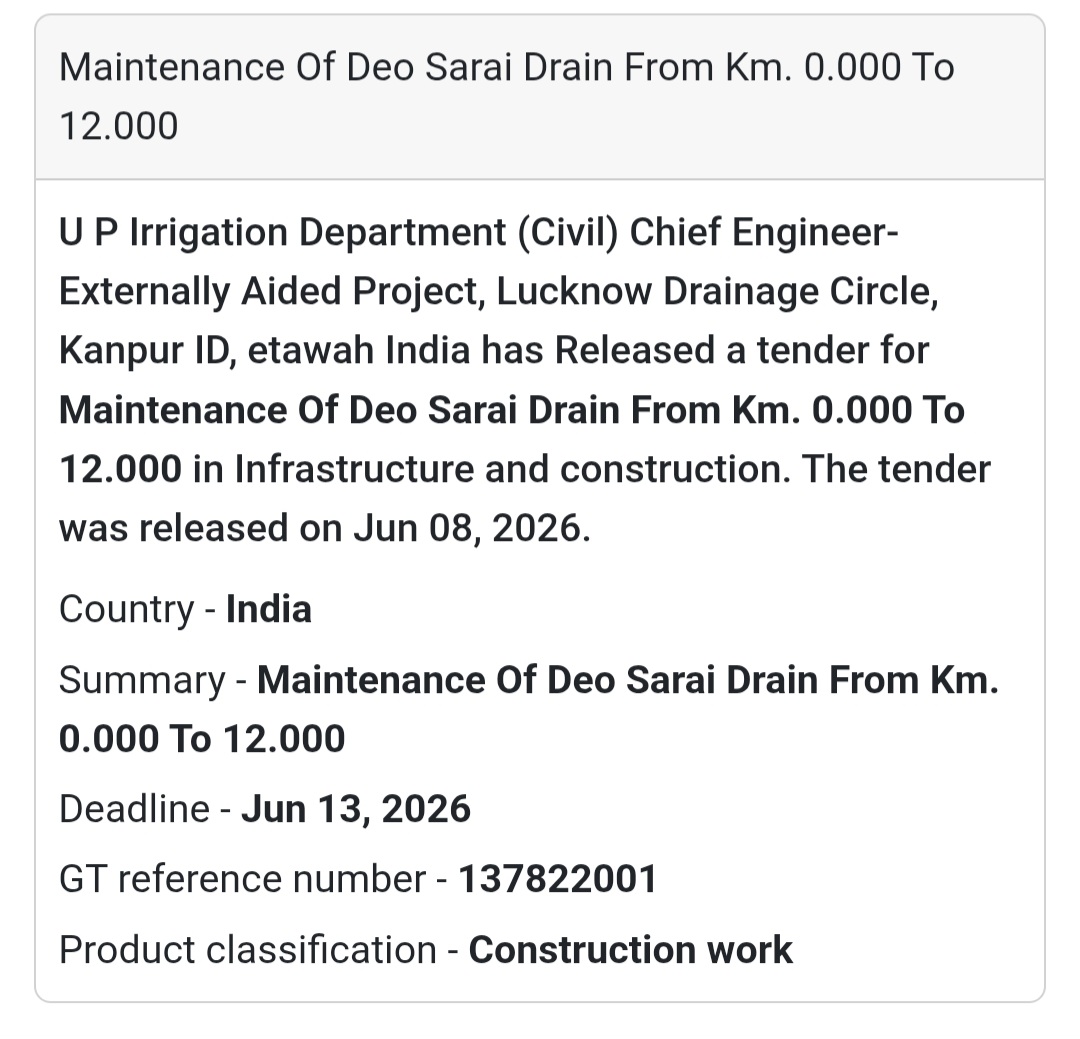 🌊 Drain Maintenance Tender | Etawah Region 📍Etawah, Uttar Pradesh