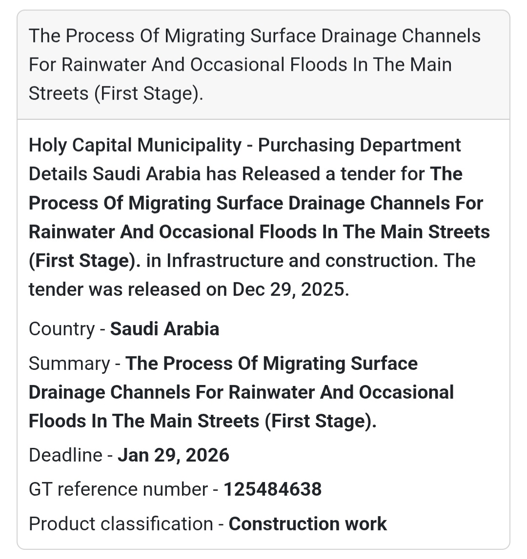 📢 Drainage Infrastructure Tender – Saudi Arabia 🇸🇦
