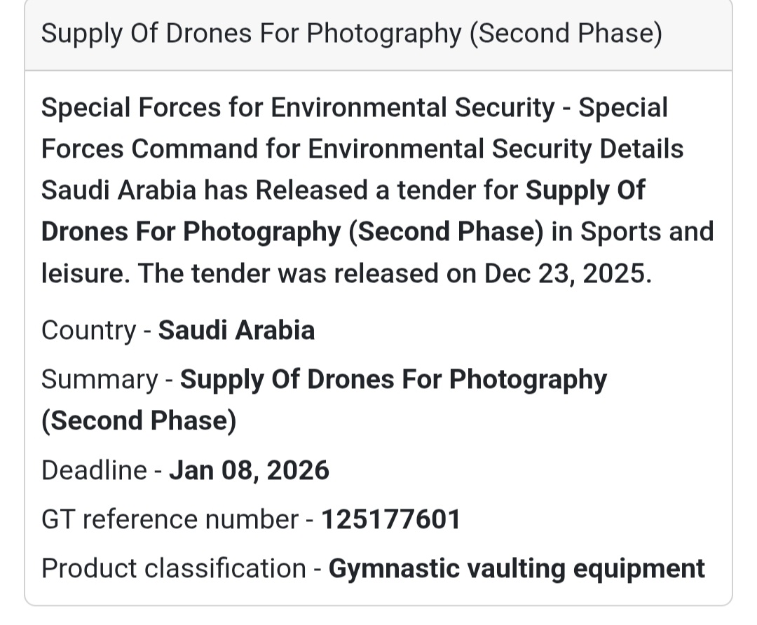 🚁 Drone Technology Tender – Saudi Arabia 🇸🇦