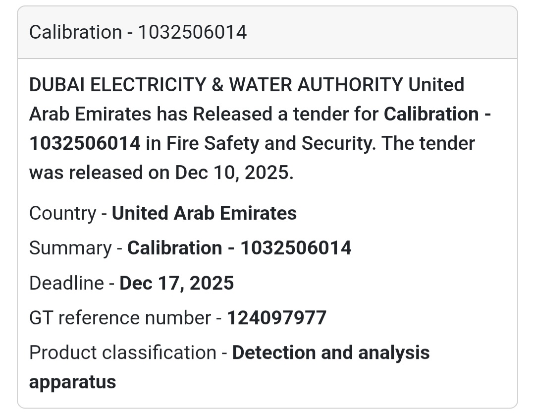 Dubai Electricity & Water Authority Tender Alert – UAE 🇦🇪