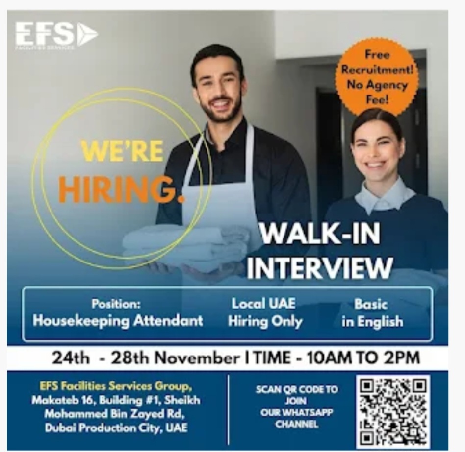 🧹✨ Dubai Housekeeping Jobs – Walk-In Interviews!
