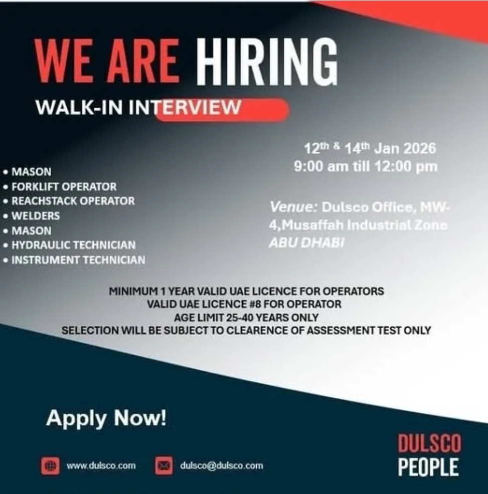🚨 DULSCO WALK-IN INTERVIEW 2026 – ABU DHABI 🇦🇪 🚨