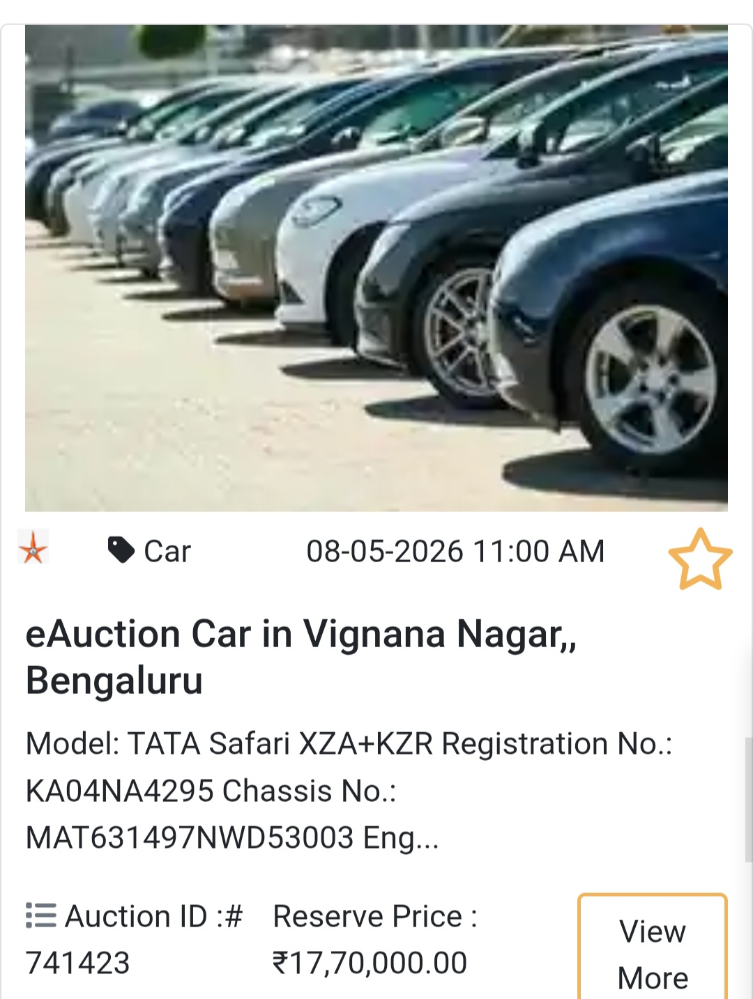🚘 eAuction Car in Vignana Nagar, Bengaluru