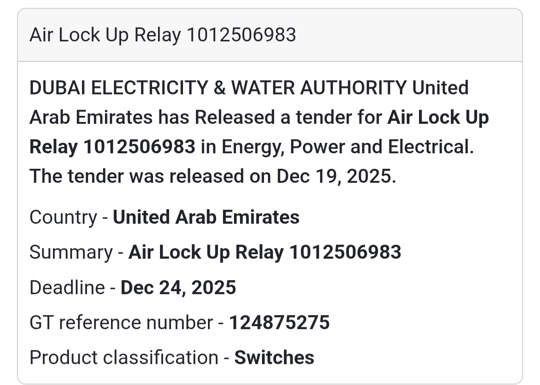 📢 Electrical Components Tender – UAE 🇦🇪
