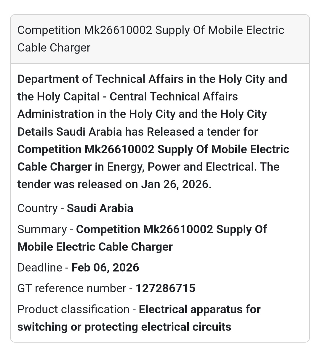 🔌 Electrical Equipment – Mobile Electric Cable Charger