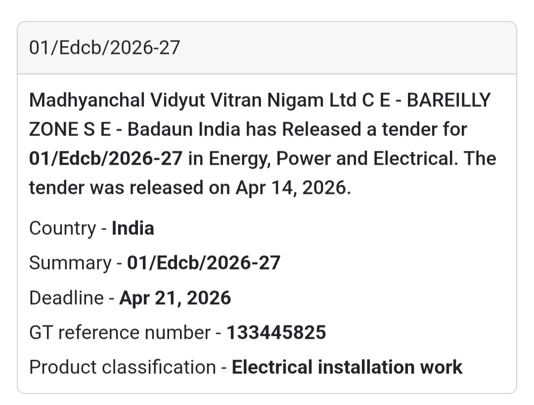 ⚡ Electrical Installation Tender – Badaun (Bareilly Zone)