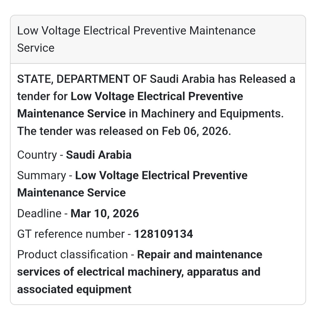 ⚡ Electrical Maintenance Tender – Saudi Arabia