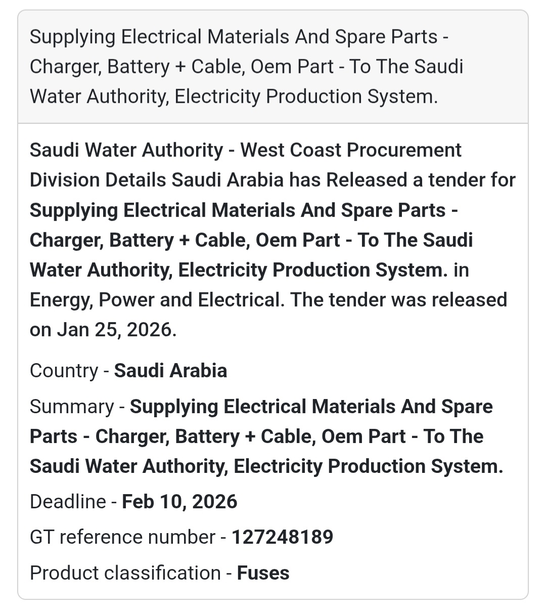 ⚡ Electrical Materials & Spare Parts – Saudi Water Authority