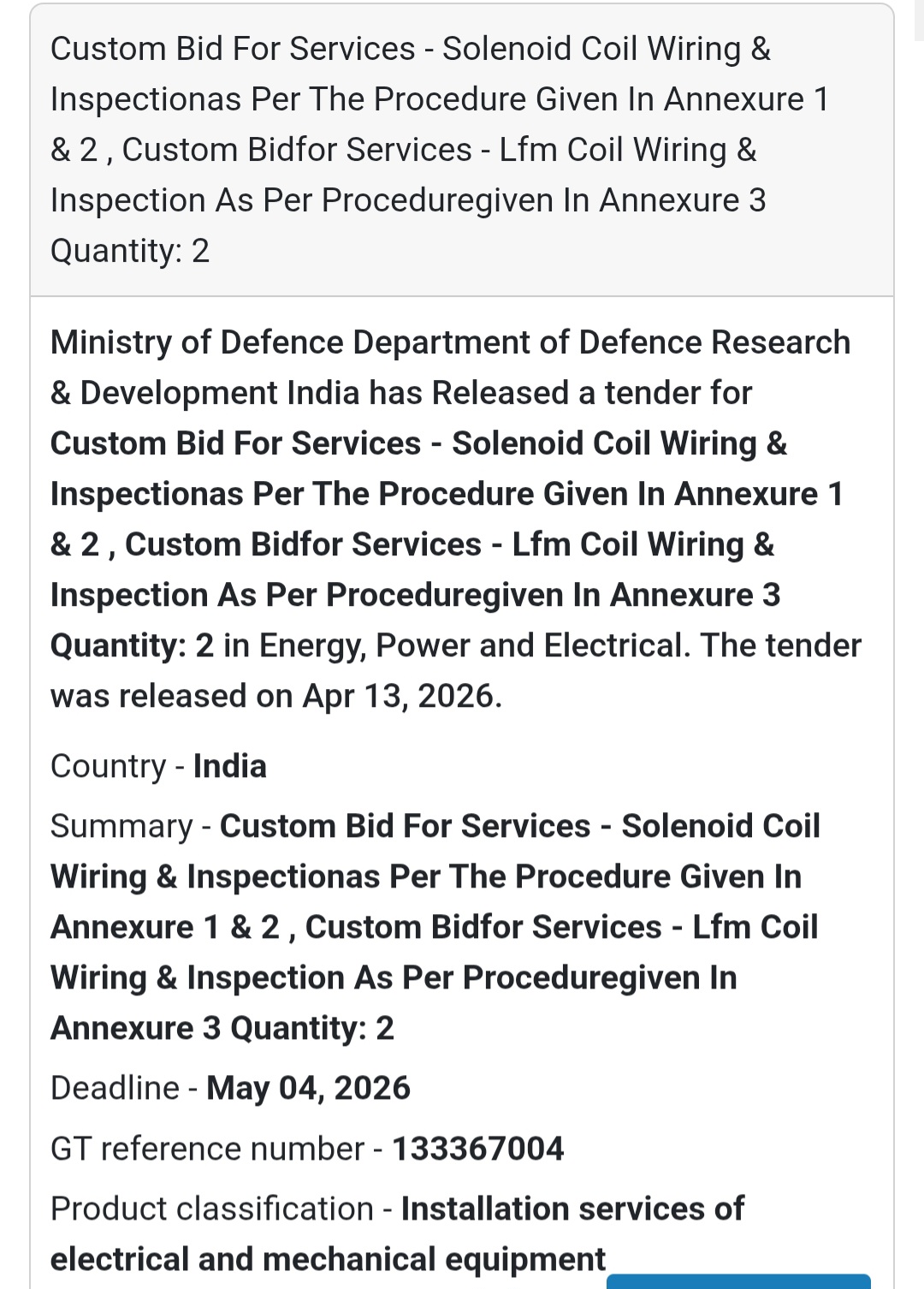 ⚡ Electrical & Mechanical Services (Custom Bid)