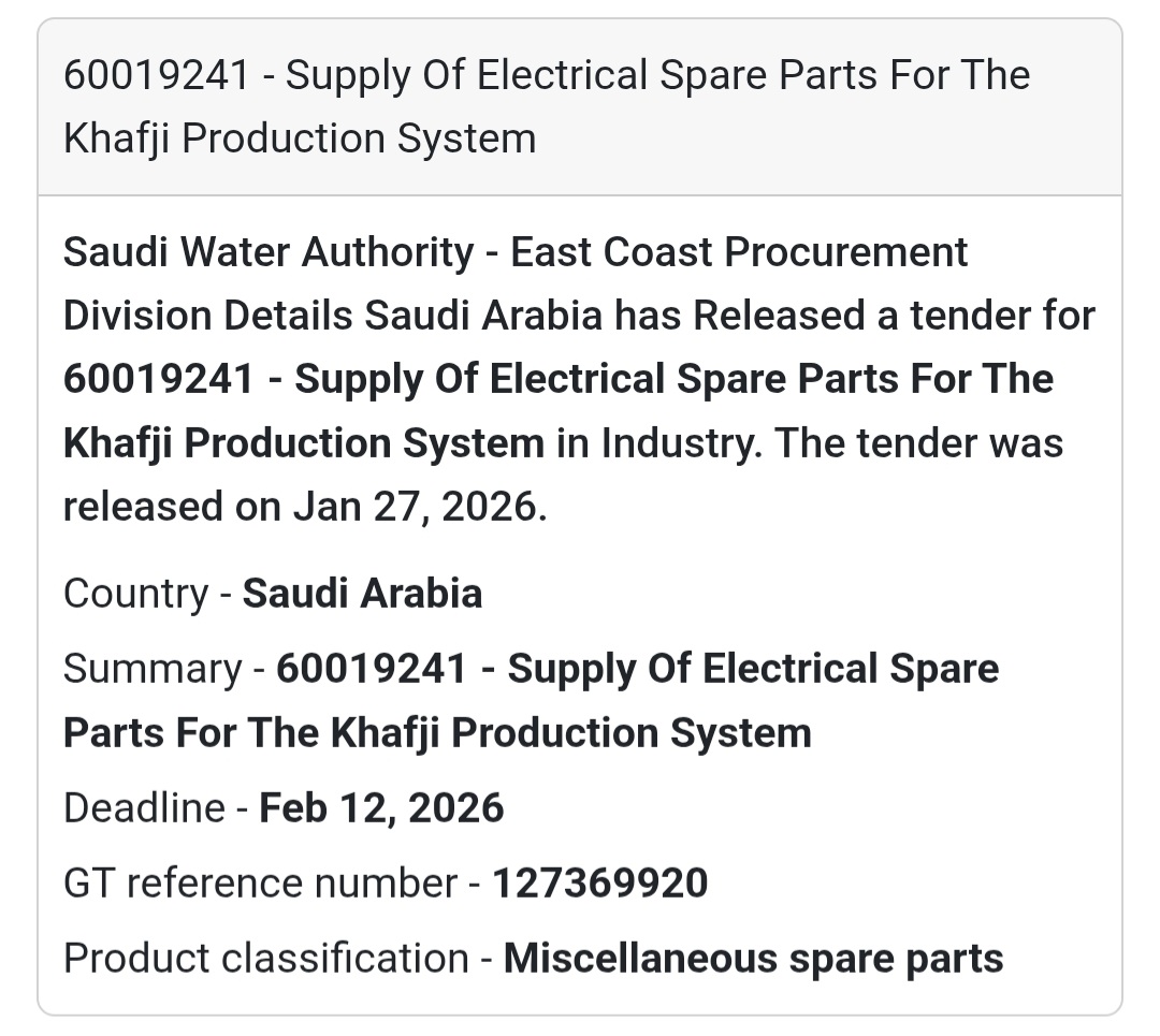⚙️ Electrical Spare Parts – Khafji Production System (60019241) 🇸🇦 Saudi Arabia