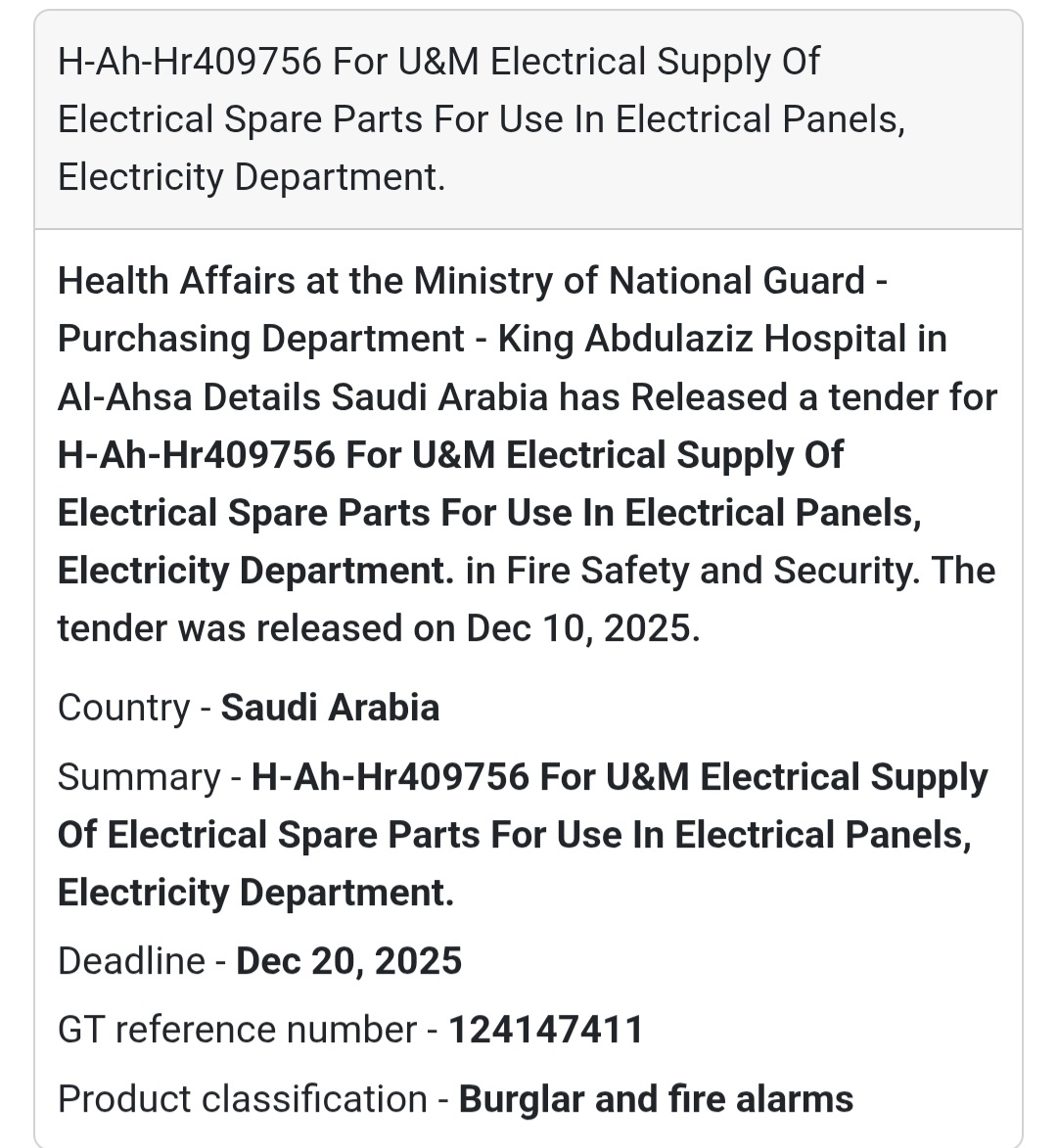 ⚡ Electrical Spare Parts Supply – U&M (H-Ah-Hr409756)