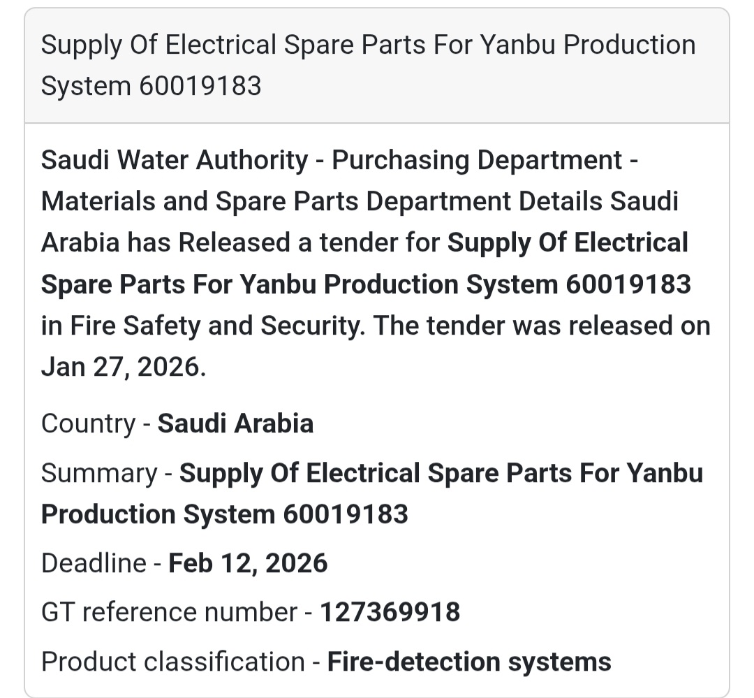 🔥 Electrical Spare Parts – Yanbu Production System (60019183) 🇸🇦 Saudi Arabia