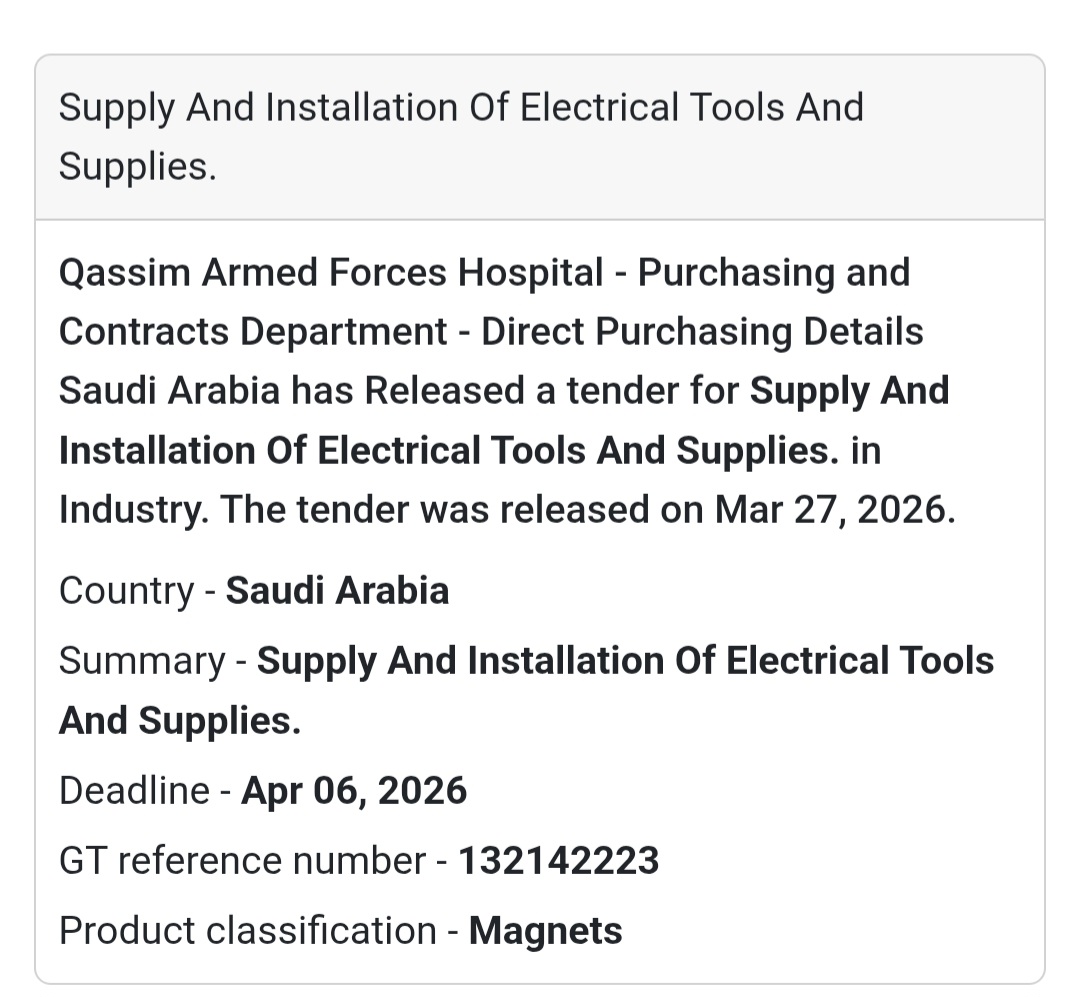 ⚡ Electrical Tools Tender – Saudi Arabia 🇸🇦