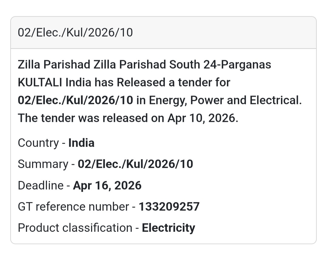 ⚡ Electrical Work – Kultali (Tender 10)