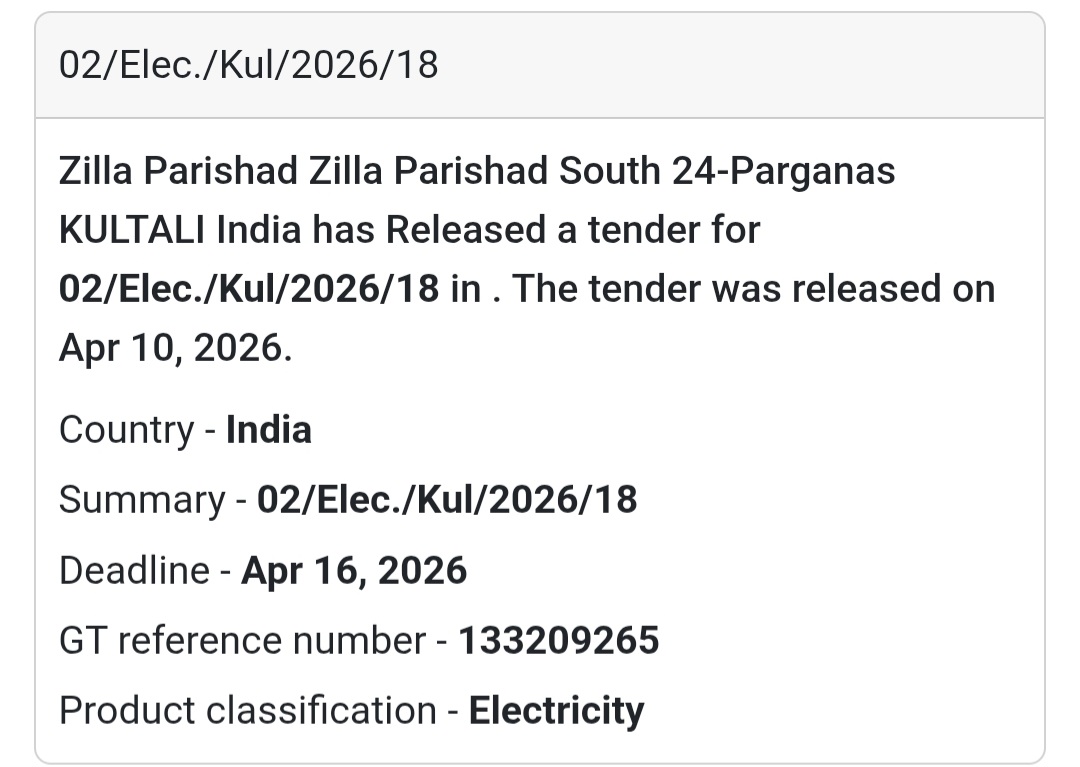 ⚡ Electrical Work – Kultali (Tender 18)