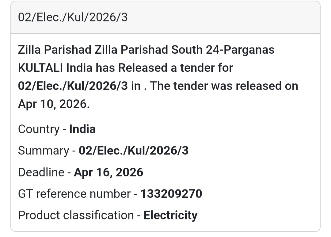 ⚡ Electrical Work – Kultali (Tender 3)