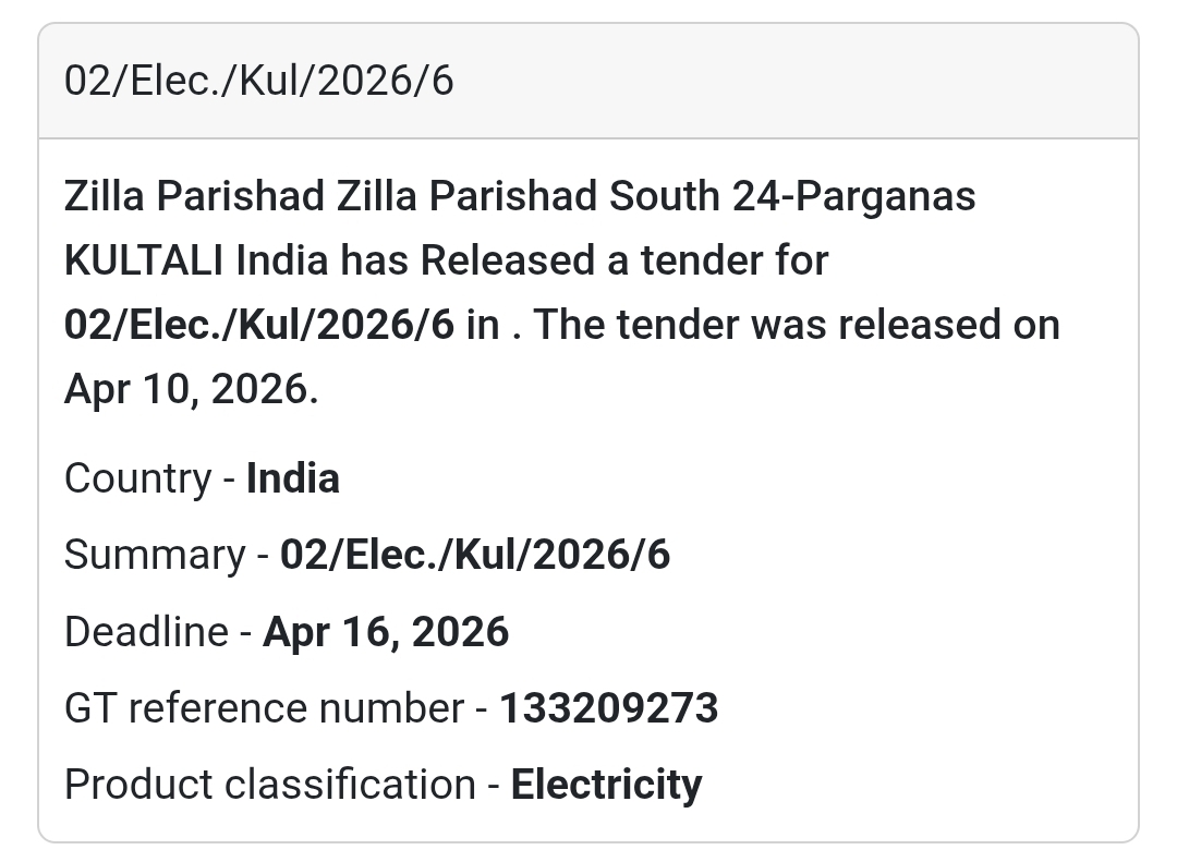⚡ Electrical Work – Kultali (Tender 6)