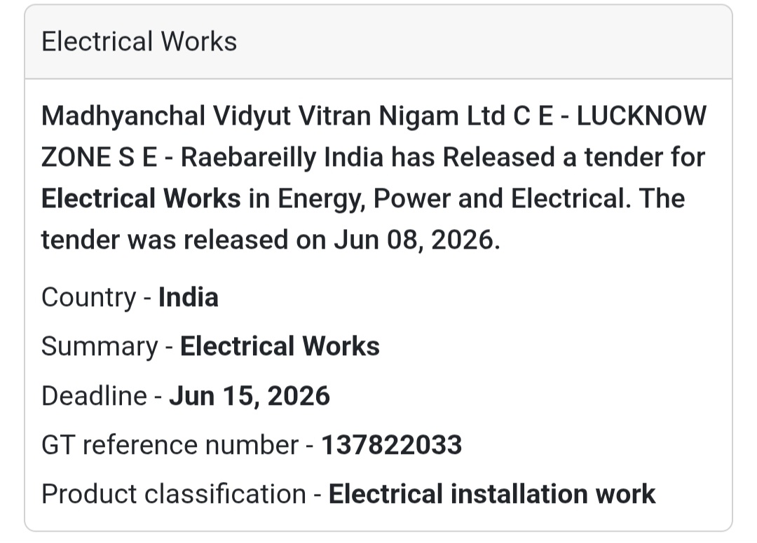⚡ Electrical Works Tender | Rae Bareli 📍Uttar Pradesh