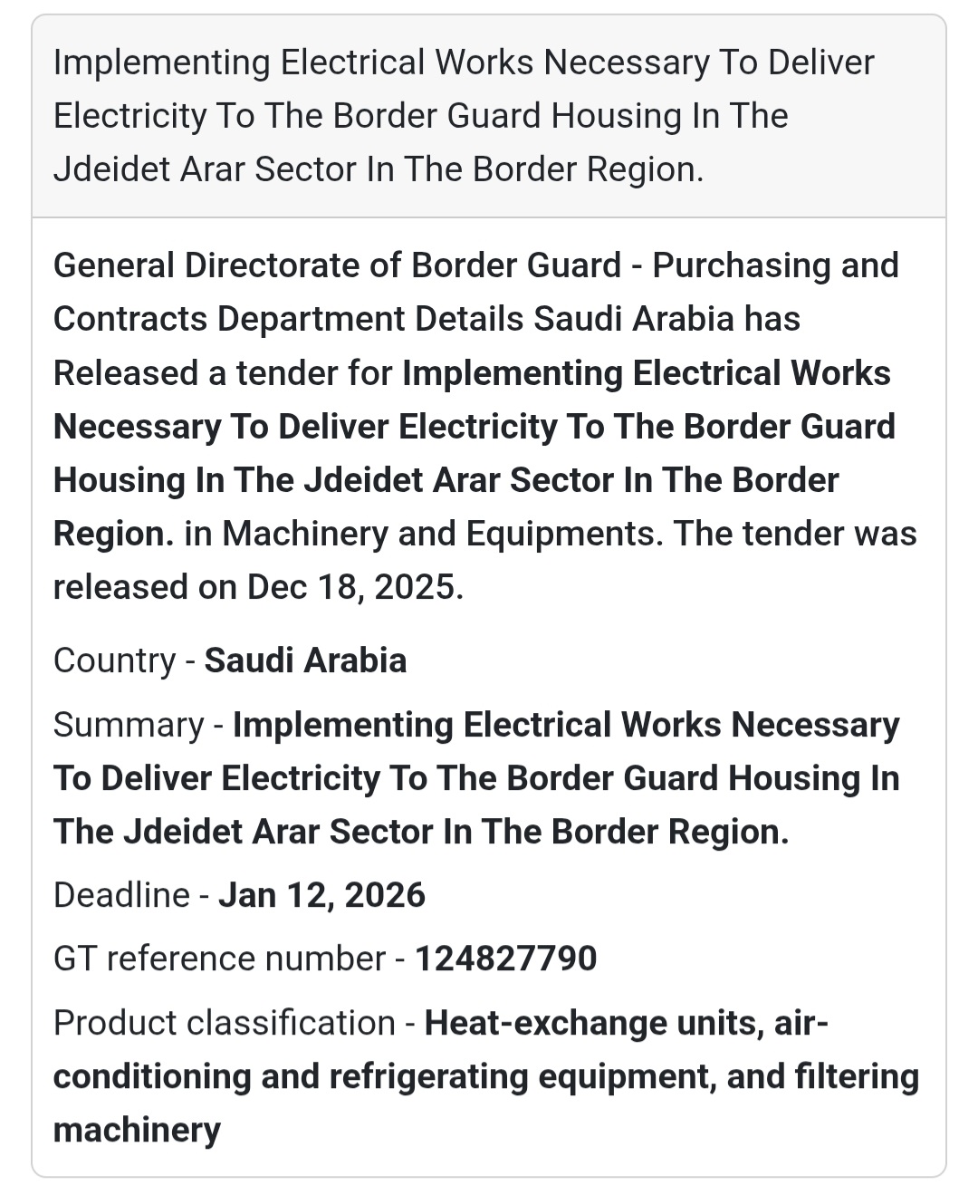 🔔 Electrical Works Tender | Saudi Arabia 🇸🇦