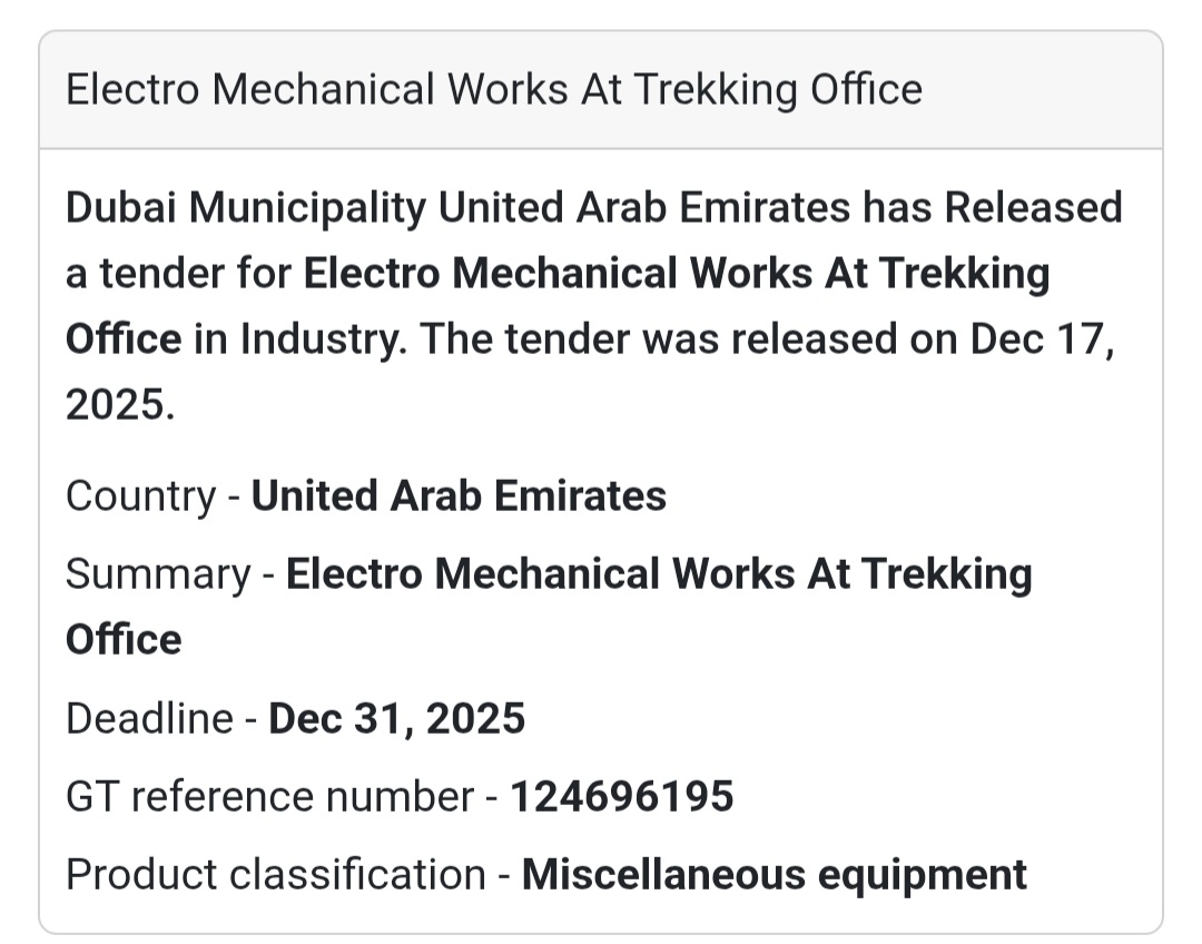 🔔 Electro-Mechanical Works Tender | United Arab Emirates 🇦🇪