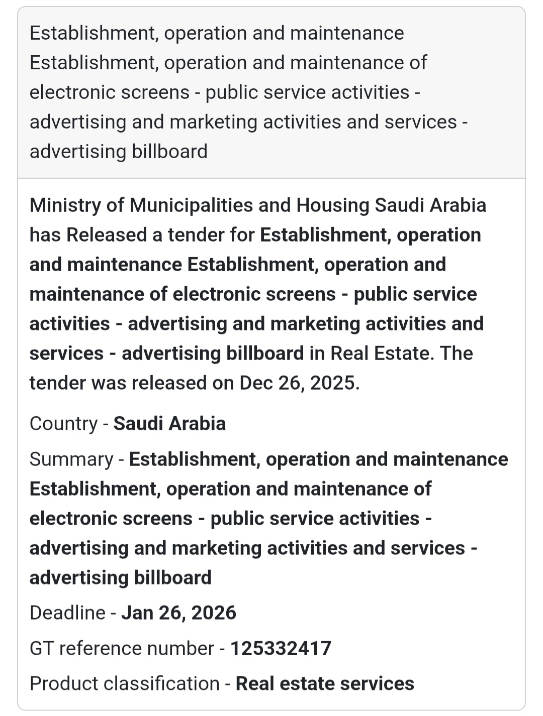 📺 Electronic Advertising Screens Tender | Saudi Arabia 🇸🇦