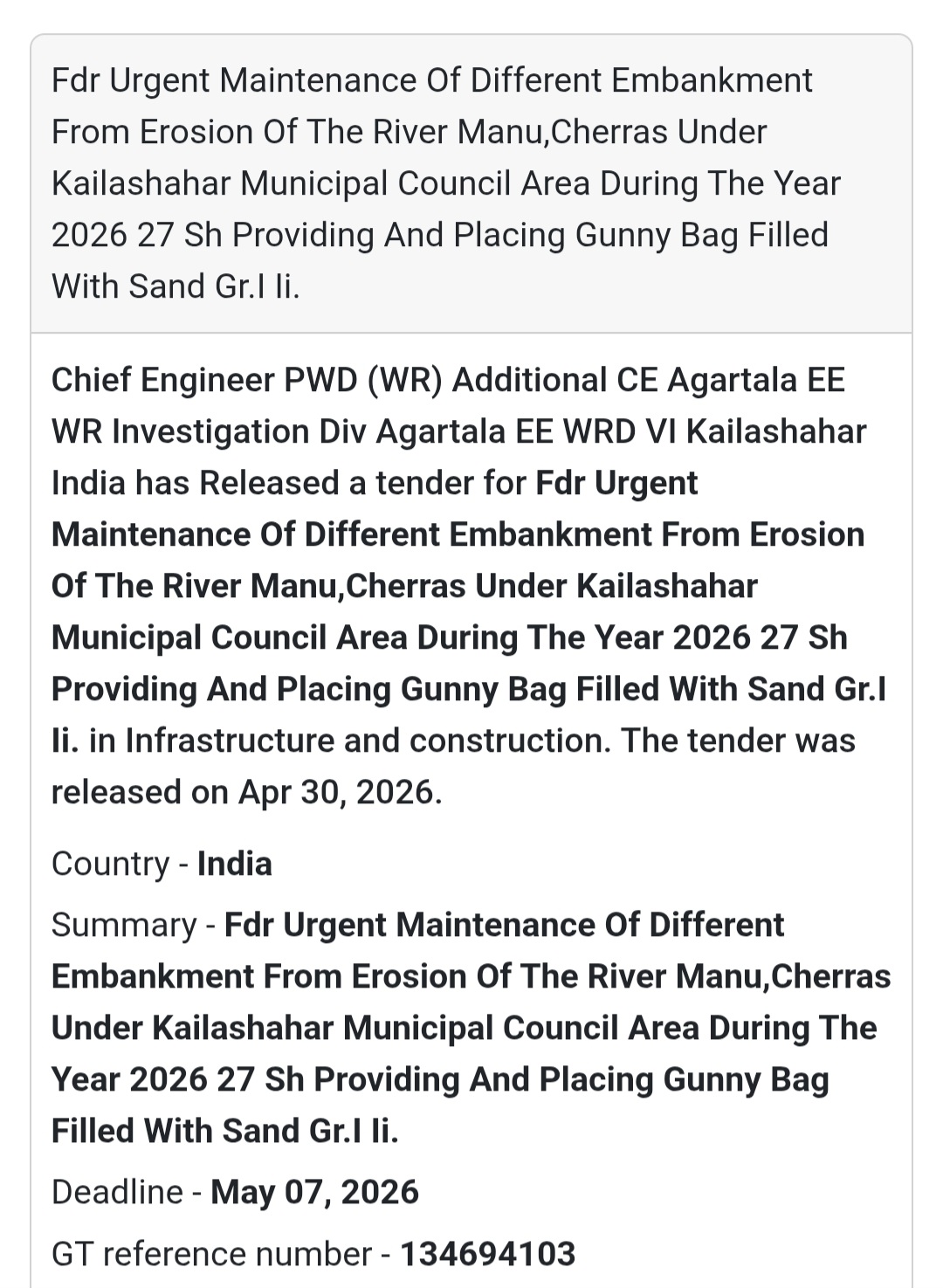 🌊 Embankment Maintenance – Kailashahar