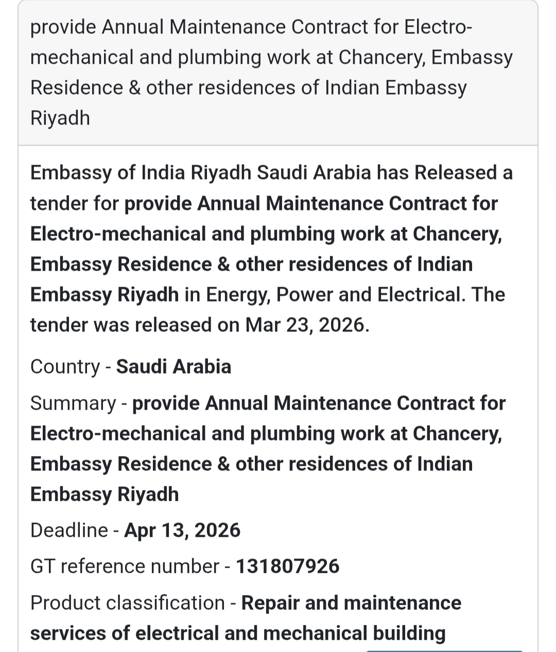 🏢 Embassy Maintenance Contract