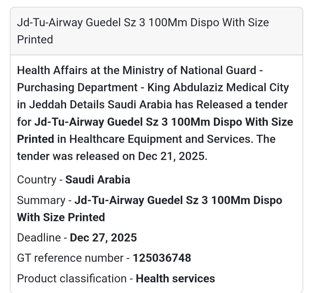 🚑 Emergency & Airway Management Tender – Saudi Arabia
