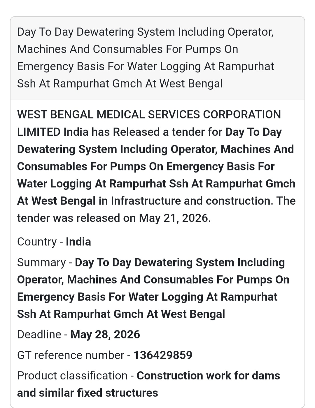 💧 Emergency Dewatering System Tender