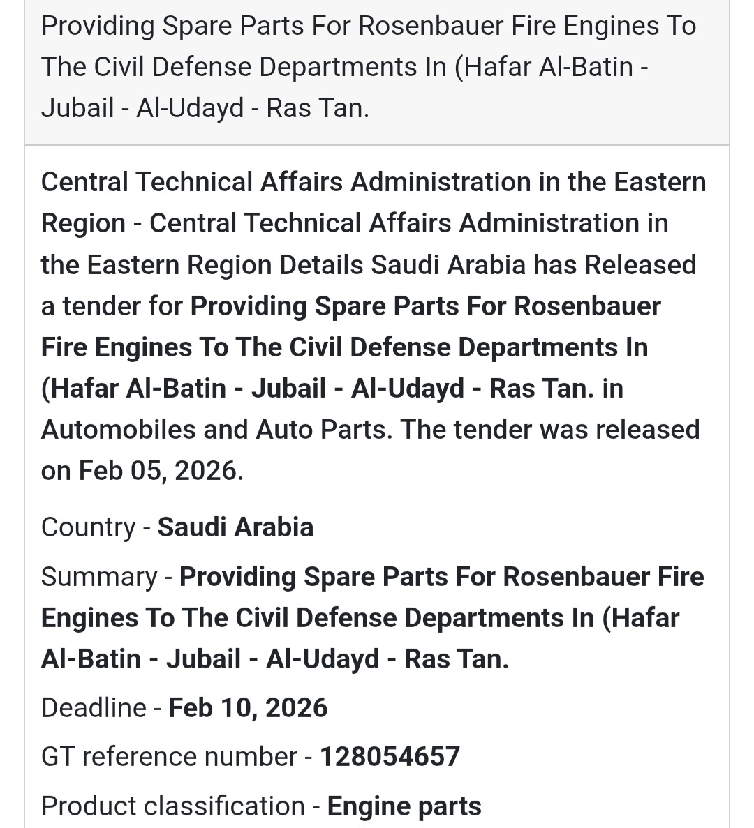 🚒 Emergency Services Engine Parts