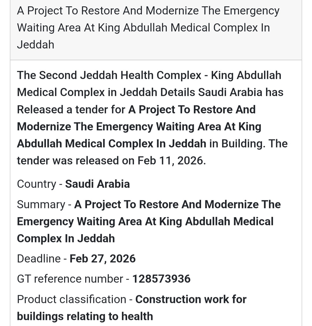 🏥 Emergency Waiting Area Modernization – King Abdullah Medical Complex (Jeddah)