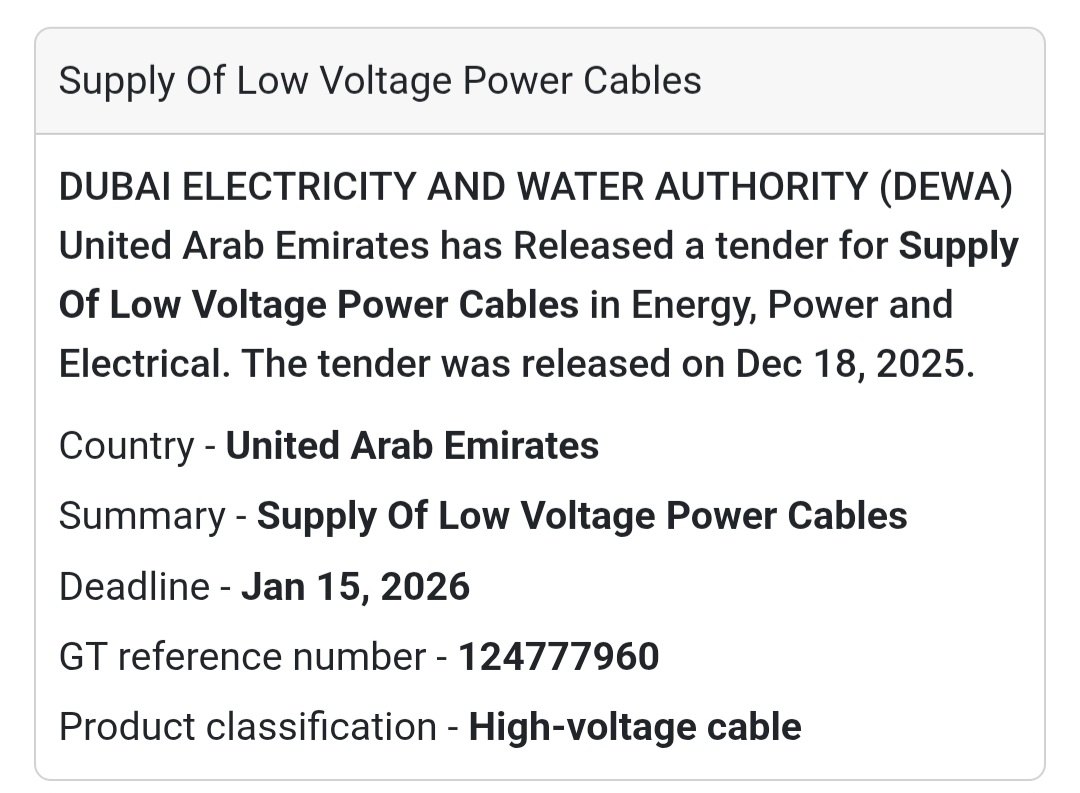 🔔 Energy & Electrical Supplies Tender | United Arab Emirates 🇦🇪