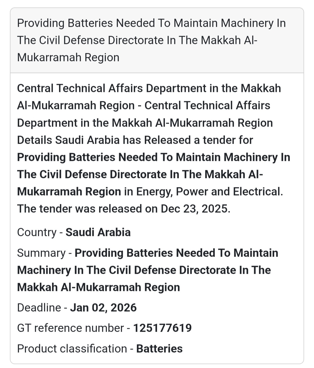 🔋 Energy & Electrical Supply Tender – Saudi Arabia 🇸🇦
