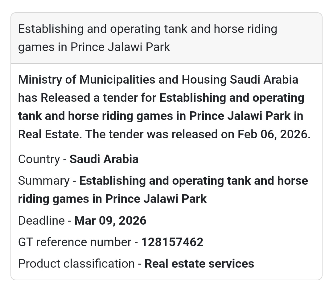 🎠 Entertainment Activities Tender – Prince Jalawi Park