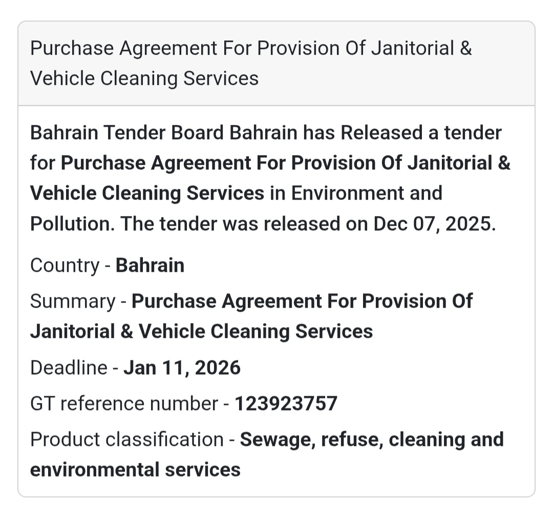 🚨 Environmental Services Tender – Bahrain 🇧🇭