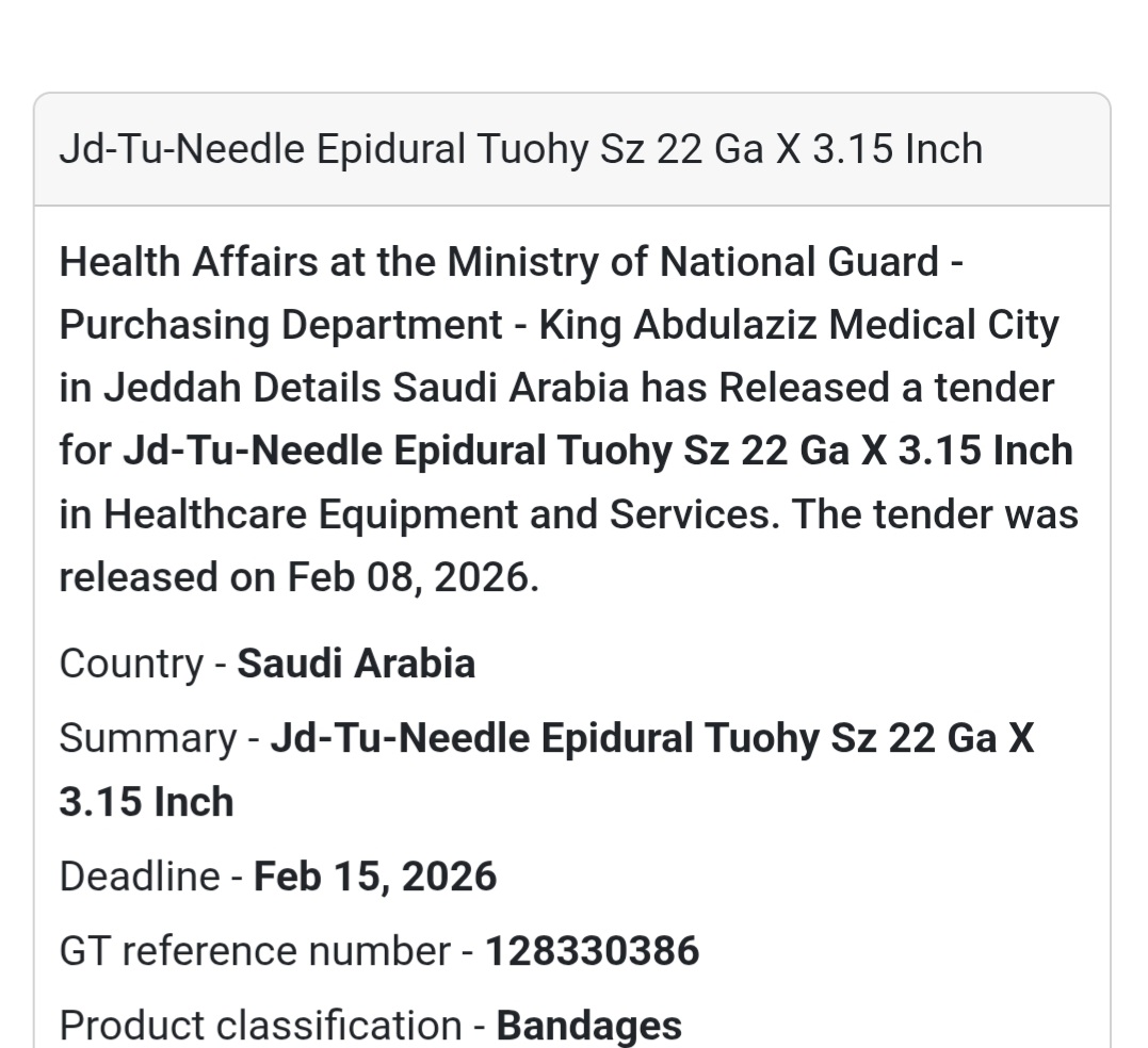 💉 Epidural Tuohy Needle (22G × 3.15 Inch)