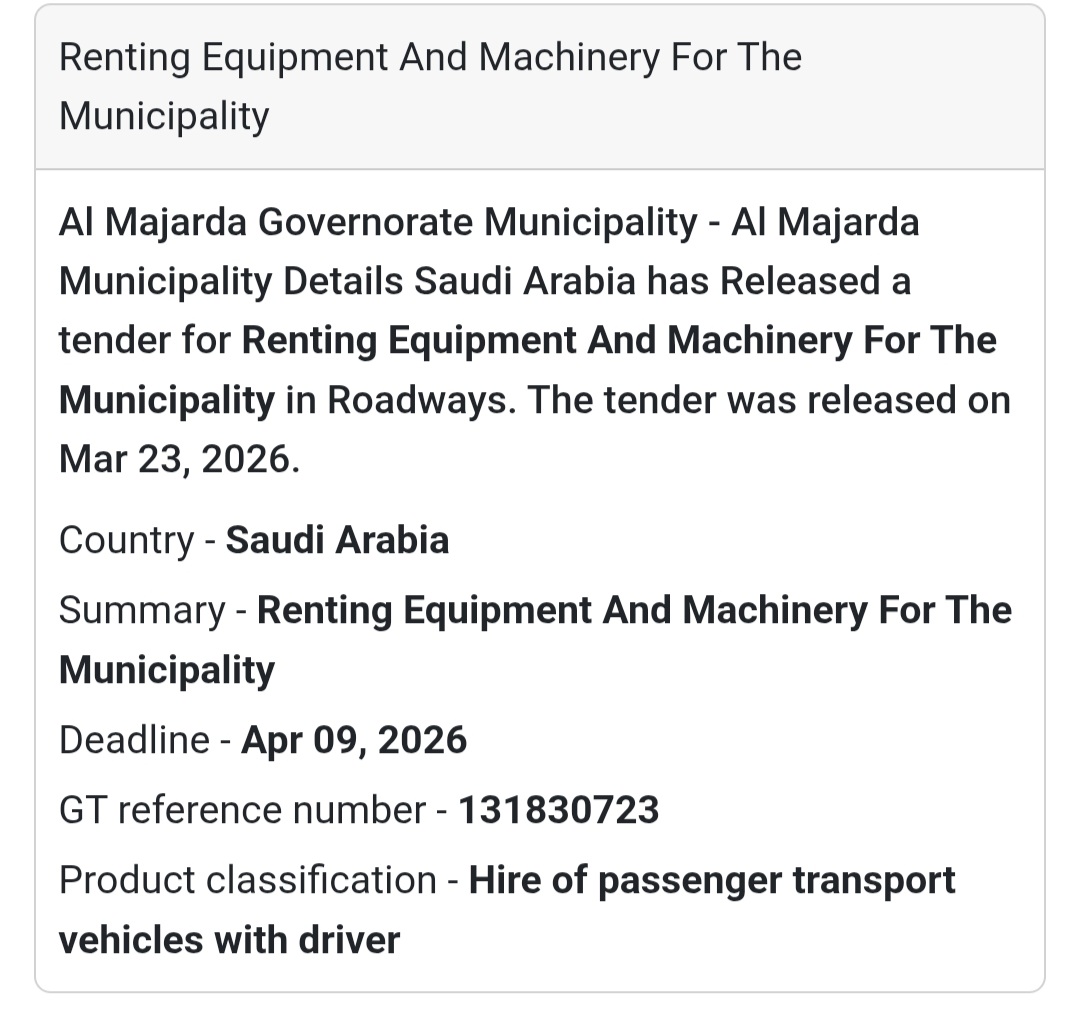 🚜 Equipment & Machinery Rental Tender