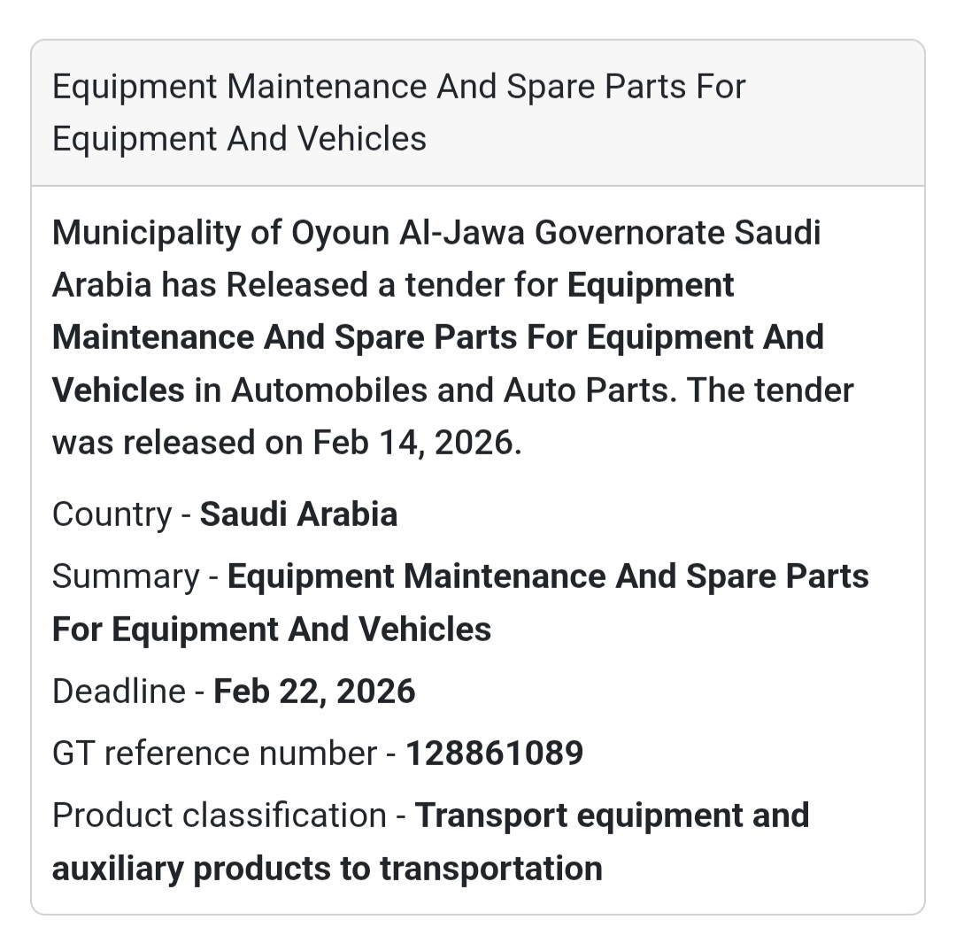 🚛 Equipment Maintenance & Spare Parts – Oyoun Al-Jawa – KSA
