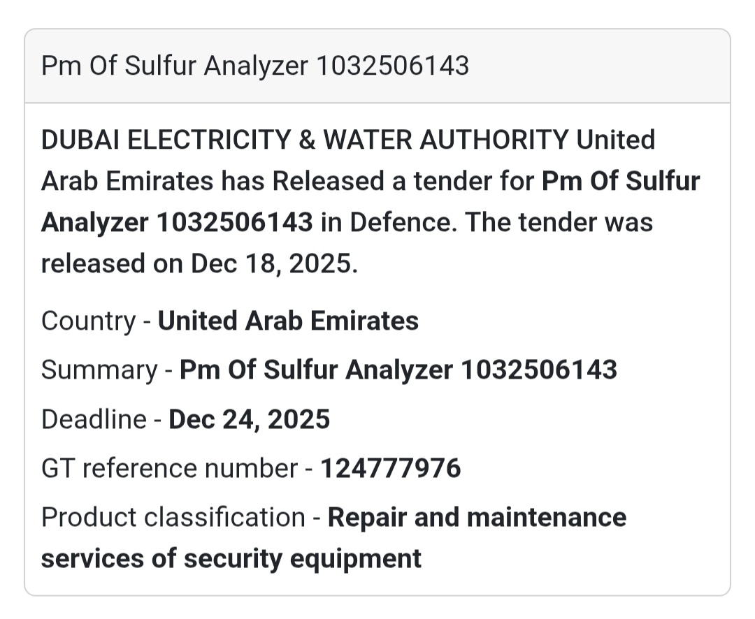 🔔 Equipment Maintenance Tender | United Arab Emirates 🇦🇪